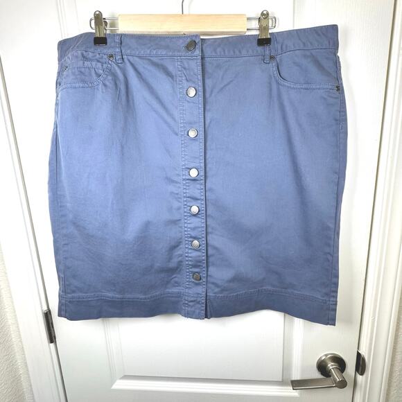 J. Jill Blue Button Down Front Above Knee Skirt Women’s Size 20 Pockets Stretch - Picture 1 of 10